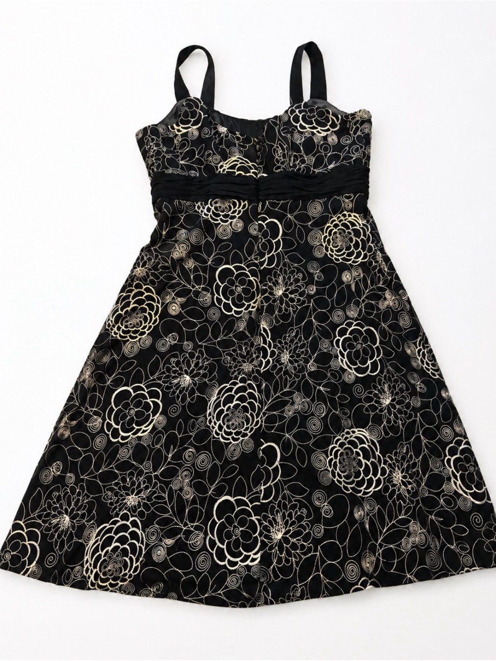 Evan Picone Black Dress with White embroidery